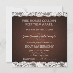 Convite Casamento Rústico Marrom e Branco com Renda Countr