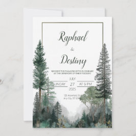 Convite Casamento Rústico Minimalista de Floresta de Pinhe