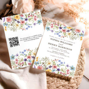 Convite Casamento Rústico Moderno Código QR Flor Silvestre