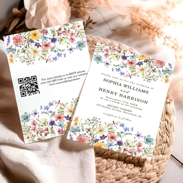 Convite Casamento Rústico Moderno Código QR Flor Silvestre (Criador carregado)
