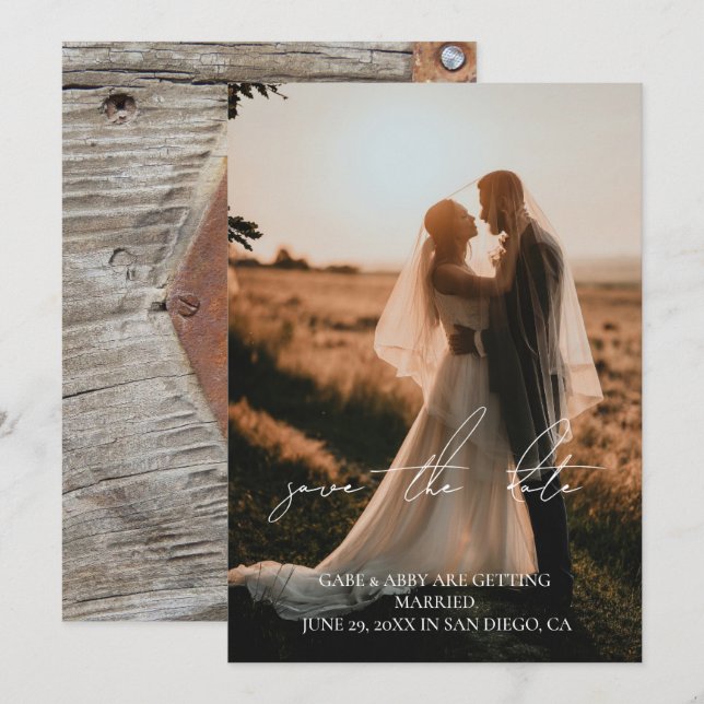 Convite Casamento Rústico Moderno com Foto para Save the D (Frente/Verso)