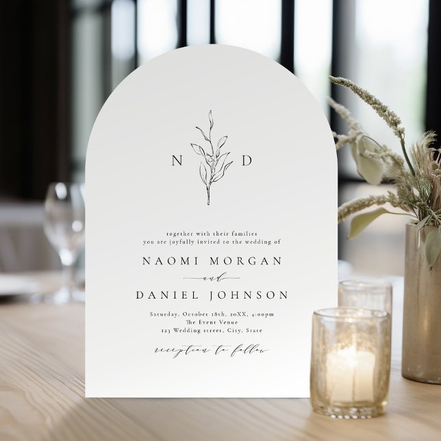Convite Casamento rústico monograma com elegância simples (Simple elegance botanical monogram rustic wedding Invitation)