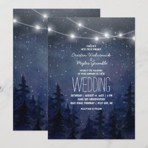 Convite Casamento Rústico na Floresta sob o Céu Noturno   