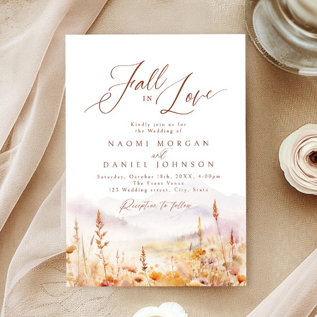 Convite Casamento Rústico na Montanha das Flores Silvestre (Fall In Love Wildflower Mountain Rustic Wedding Invitation)