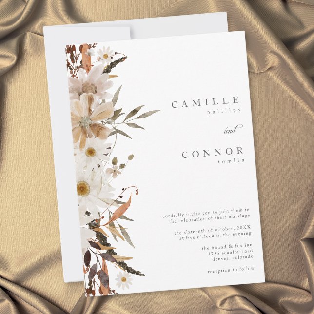 Convite Casamento Rústico Neutro Floral de Outono Boho (Boho Fall Floral Neutral Rustic Wedding Invitation)