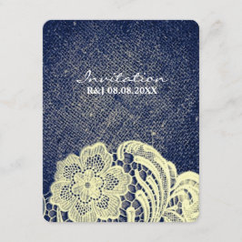 Convite casamento rústico no campo com azul marinho e rend