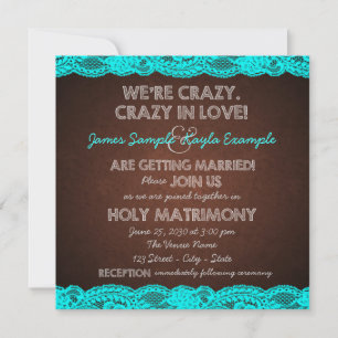 Convite Casamento Rústico no Campo com Azul Teal e Marrom