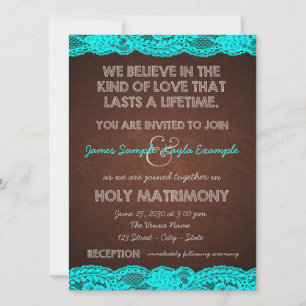 Convite Casamento Rústico no Campo com Azul Teal e Marrom