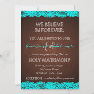 Convite Casamento Rústico no Campo com Azul Teal e Marrom