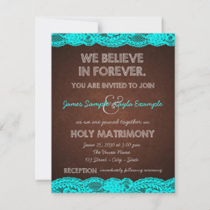 Convite Casamento Rústico no Campo com Azul Teal e Marrom