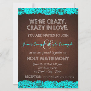 Convite Casamento Rústico no Campo com Azul Teal e Marrom