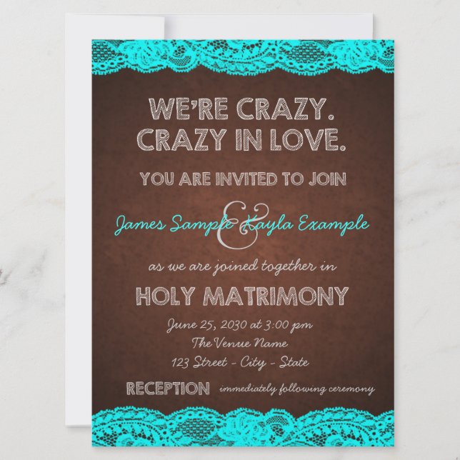 Convite Casamento Rústico no Campo com Azul Teal e Marrom (Frente)