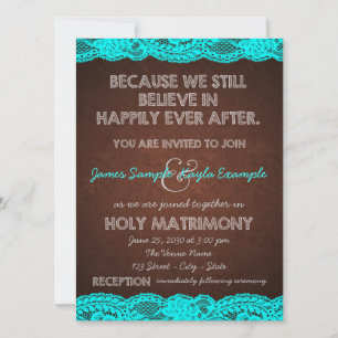 Convite Casamento Rústico no Campo com Azul Teal e Marrom