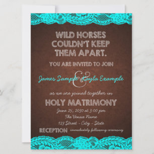 Convite Casamento Rústico no Campo com Azul Teal e Marrom