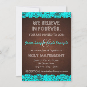 Convite Casamento Rústico no Campo com Azul Teal e Marrom