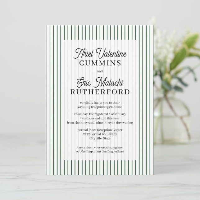 Convite Casamento Rústico no Campo com Listras Verdes - Or (Em pé/Frente)