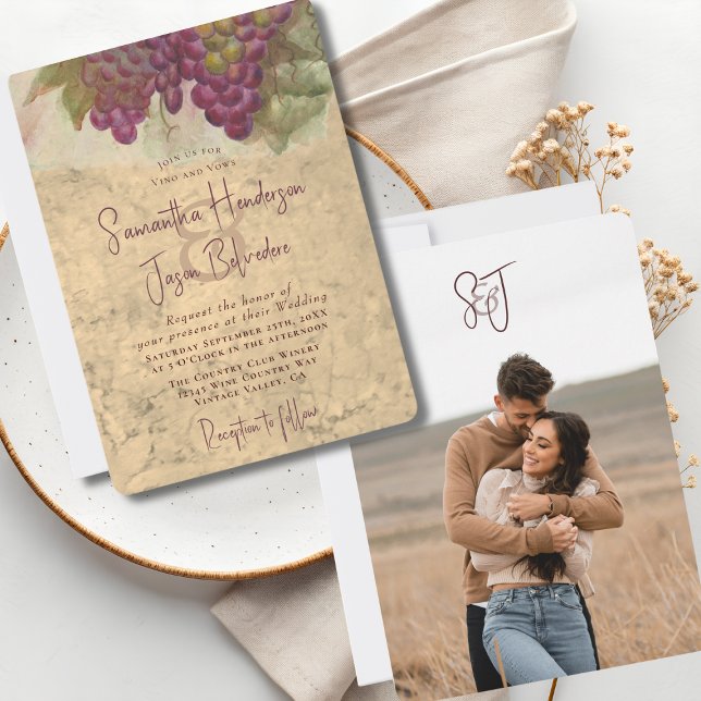 Convite Casamento Rústico no Campo com Vinho Casais Foto (Criador carregado)
