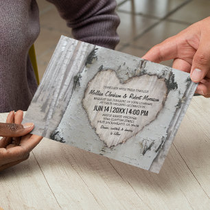 Convite Casamento Rústico no Campo sob a Árvore Bétula Pra