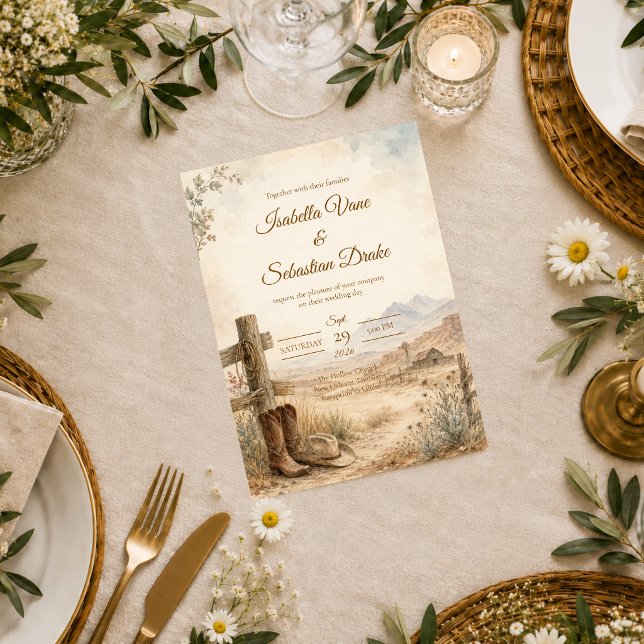 Convite Casamento Rústico no Deserto Ocidental (Criador carregado)