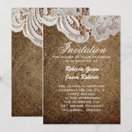 Convite casamento rústico ocidental country burlap e renda