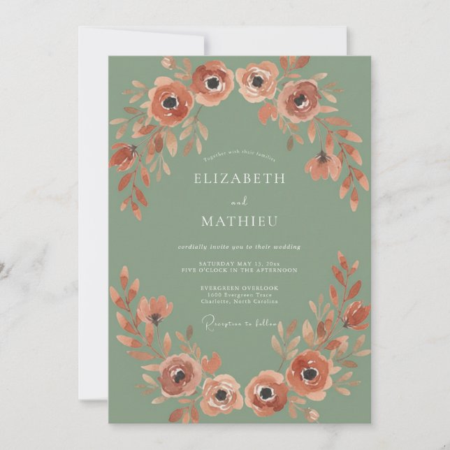Convite Casamento Rústico Outonal em Verde Salvia (Frente)
