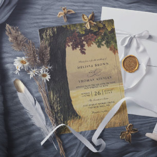 Convite Casamento Rústico País Código QR Árvore de Carvalh