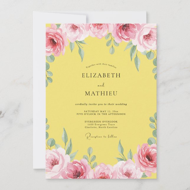 Convite Casamento Rústico Pétala Amarela Ensolarada (Frente)
