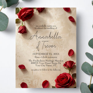 Convite Casamento Rústico Romântico com Rosas Vermelhas