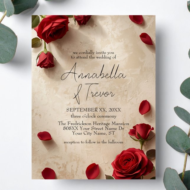 Convite Casamento Rústico Romântico com Rosas Vermelhas (Criador carregado)