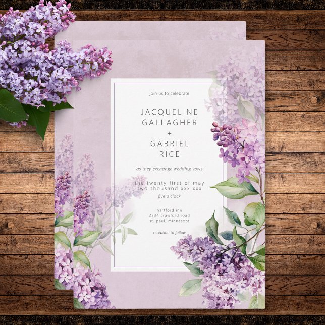 Convite Casamento Rústico Romântico Roxo e Sage Lilacs (Rustic Romantic Purple & Sage Lilacs Wedding Invitation)