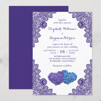 Convite Casamento Rústico Roxo e Azul Floral