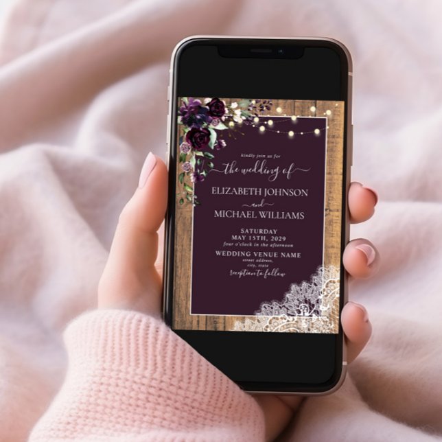 Convite Casamento Rústico Rústico Com Raça De Madeira (Criador carregado)