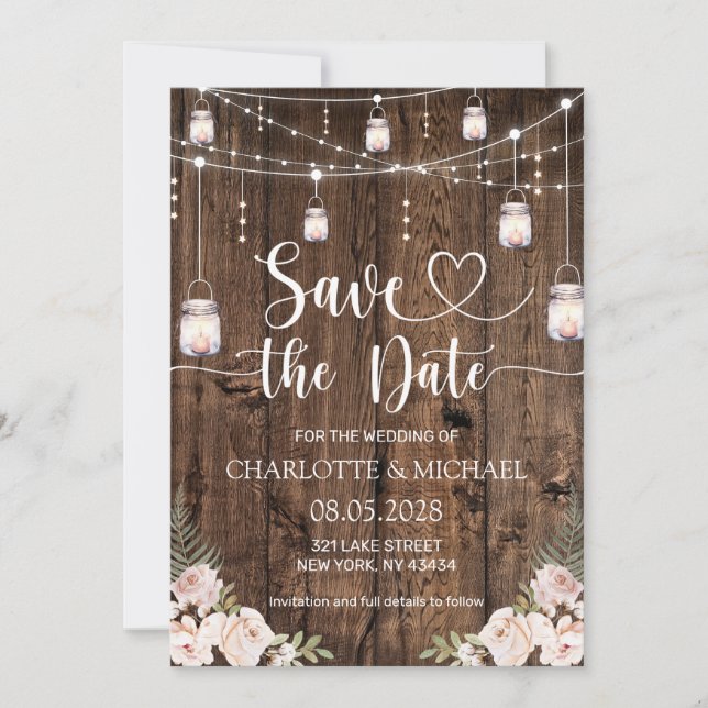 Convite Casamento Rústico Save the Date (Frente)