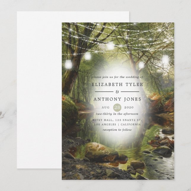 Convite Casamento Rústico Selvagem com Verdura da Floresta (Frente/Verso)