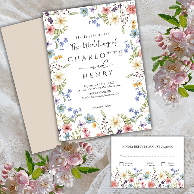 Convite Casamento Rústico Simples Botânico Flor Silvestre  (Criador carregado)