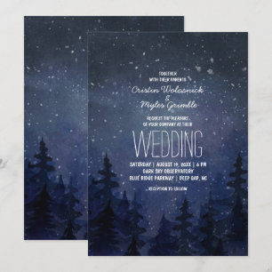 Convite Casamento Rústico sob o Céu Noturno na Floresta