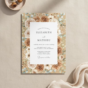 Convite Casamento Rústico Taupe e Branco em Flor