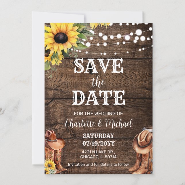 Convite Casamento Rustico Western Save the Date (Frente)