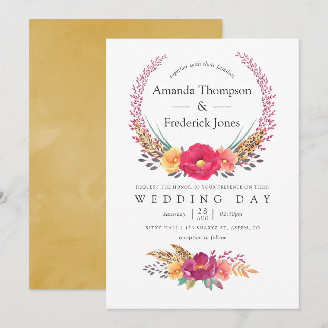 Convite Casamento Safari Floral em Aquarela (Frente/Verso)
