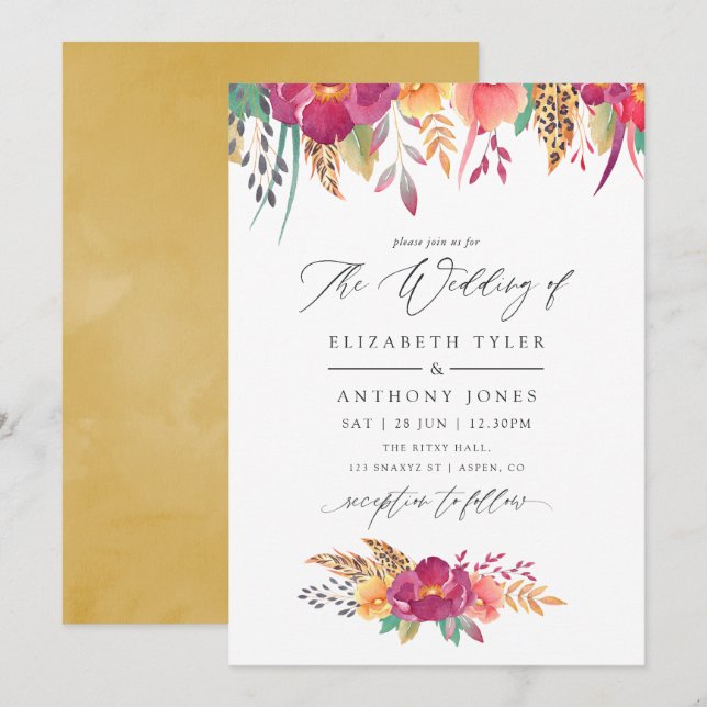 Convite Casamento Safari Floral em Aquarela (Frente/Verso)