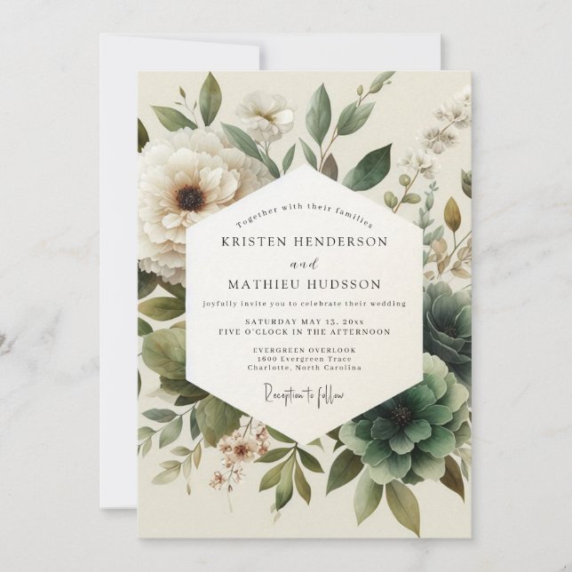 Convite Casamento Sage Antique Bloom (Frente)