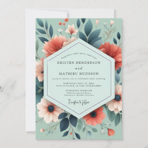 Convite Casamento Sage Coral Artful Bloom