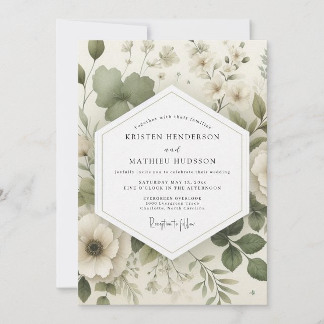 Convite Casamento Sage Delicate Bloom (Frente)