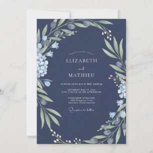 Convite Casamento Sage Folhagem Azul Meia-Noite