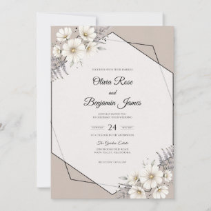 Convite Casamento Sage Folhagem Prata Taupe