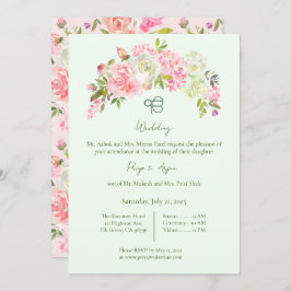 Convite Casamento Sage Green e Pink Floral Sikh Ik Onkar