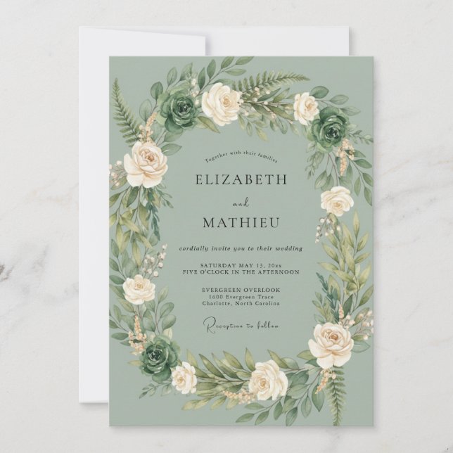 Convite Casamento Sage Green em Floresta de Madeira Prísti (Frente)