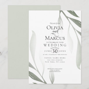 Convite Casamento  Sage Green Olive Branch Watercolor Fola