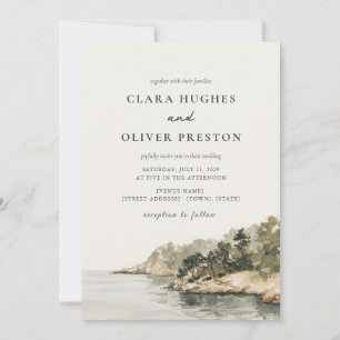 Convite Casamento Sage Olive Pine Script na Costa de Maior