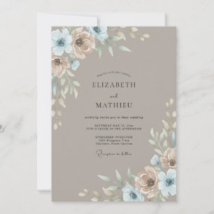 Convite Casamento Sage Ranunculus Aço Bege